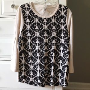 J. Crew Embroidered Black / Cream Top Sz Medium